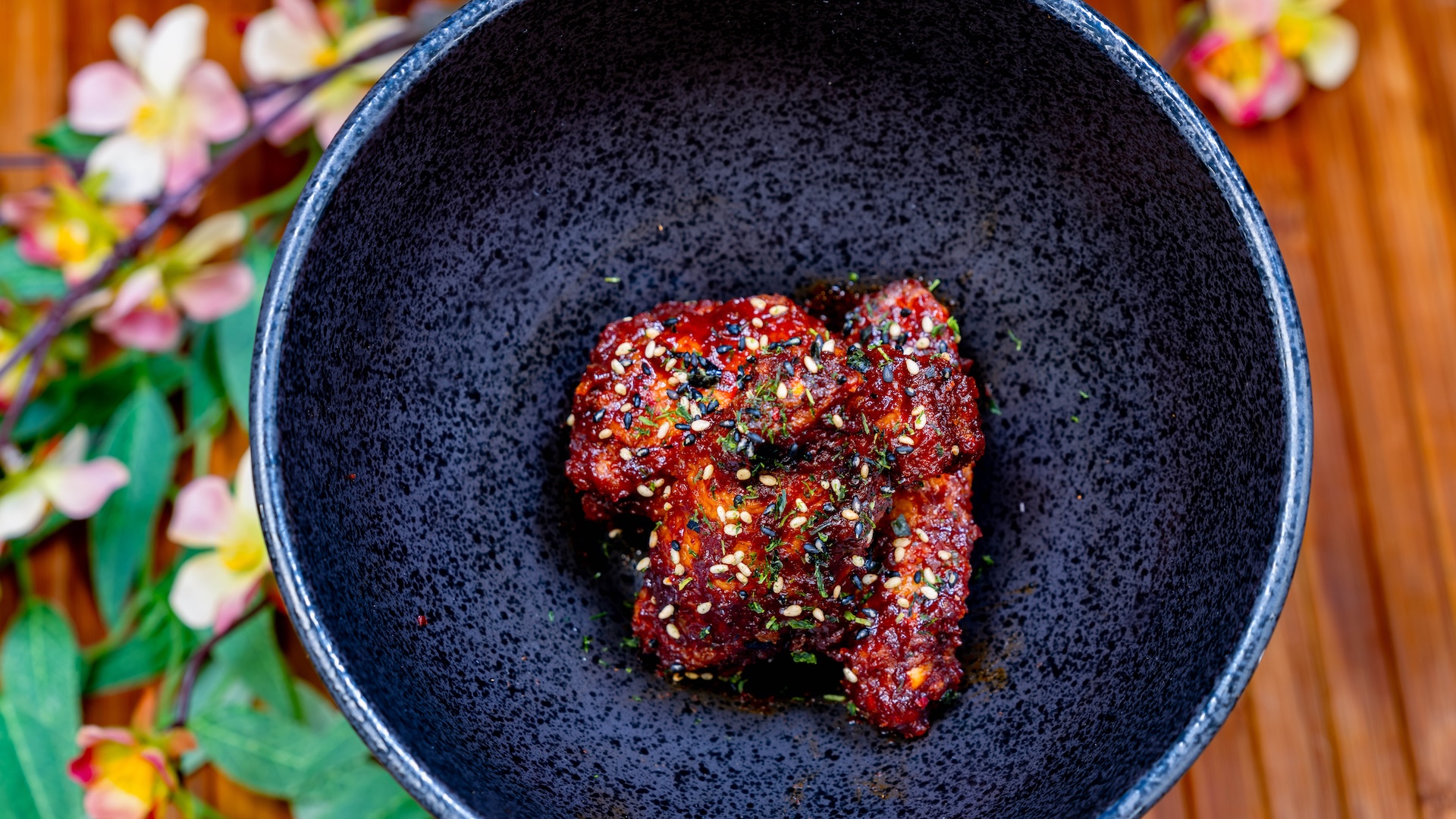 Spicy Chicken Wings with sesame seaweed crunch