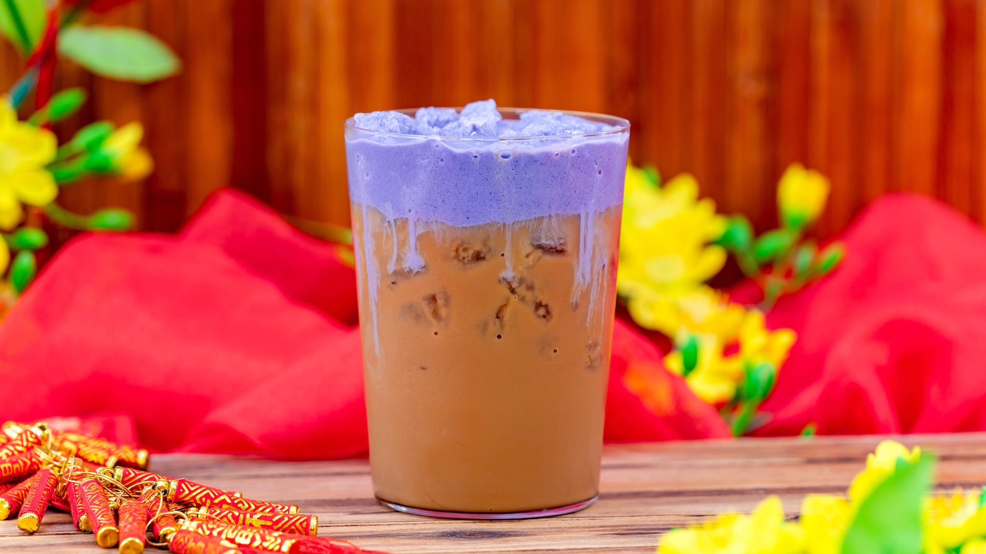 Taro Vietnamese Cold Brew: Joffrey’s Coffee & Tea Co. Vietnamese-style Coffee, cocoa powder, and condensed milk garnished with taro chocolate sweet cream (Non-alcoholic)