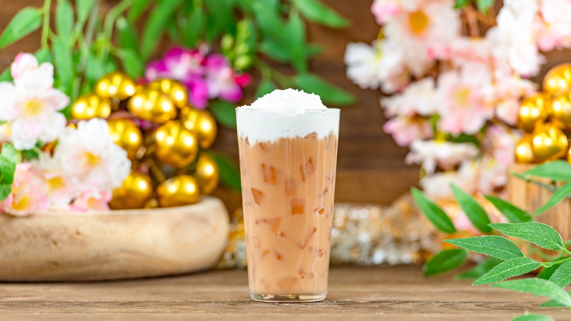 Brown Sugar Milk Tea: Joffrey’s Coffee & Tea Co. Ceylon Tea, oat milk, and brown sugar, maple and butter pecan syrups garnished with banana milk-inspired whipped cream (Non-alcoholic)