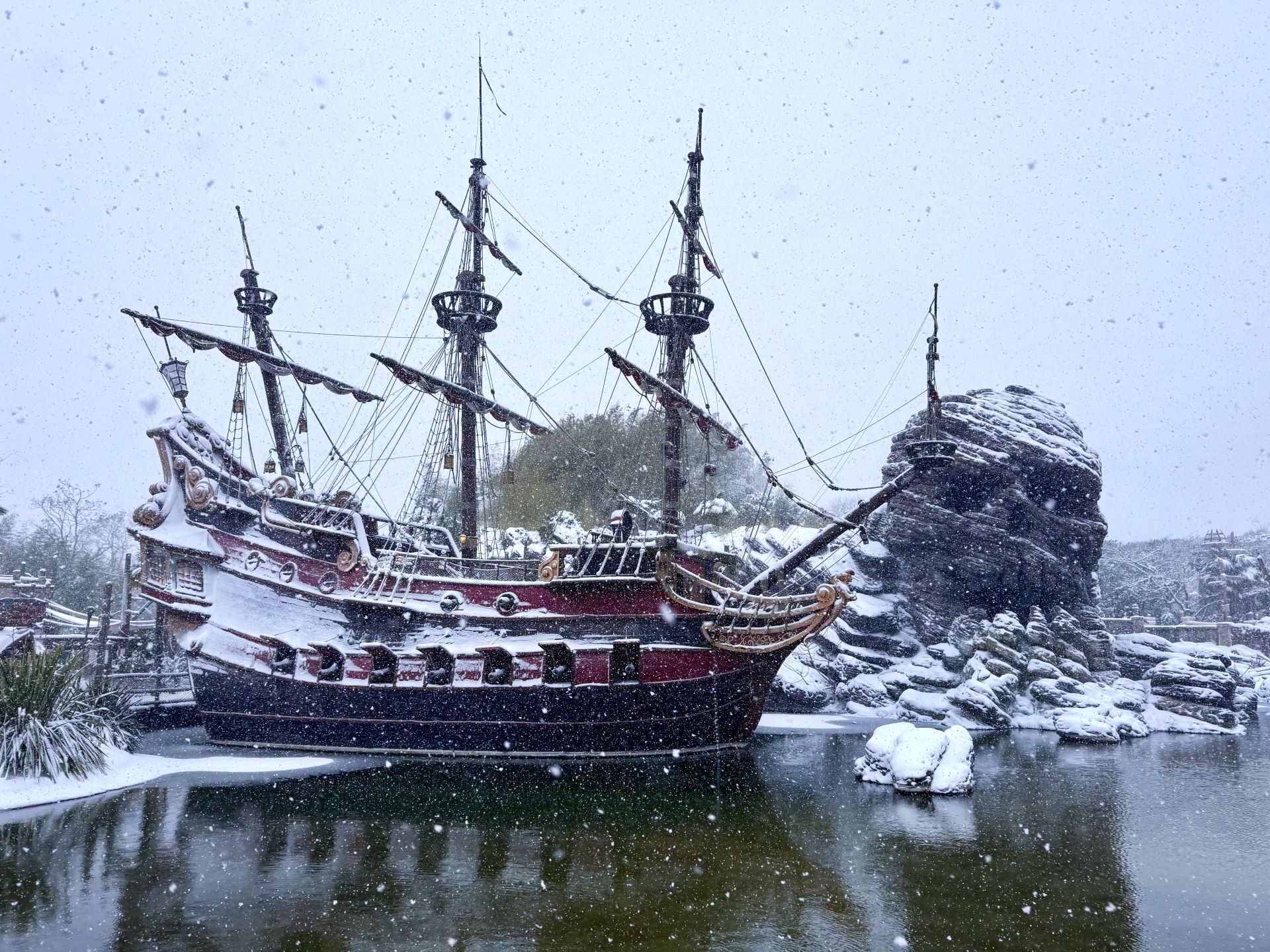 Pirate Ship and Skull Rock in Snow